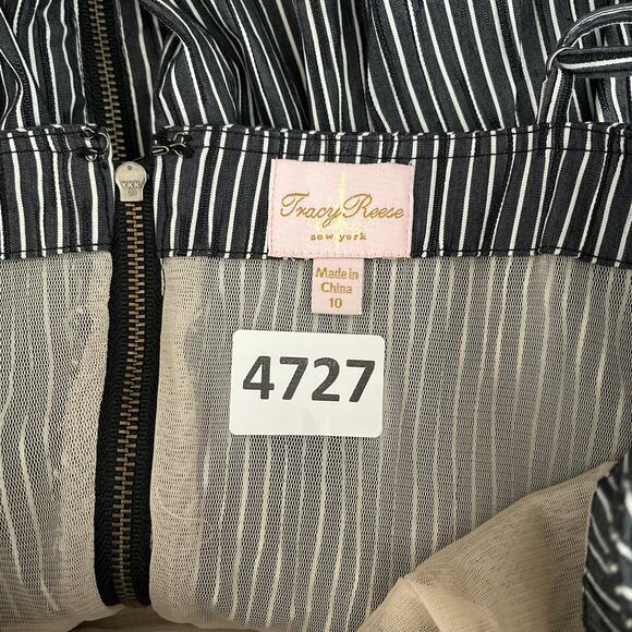 Tracy Reese Anthropologie Dress Women 10 Black Striped Bubble Hem Cocktail Retro - Picture 7 of 10